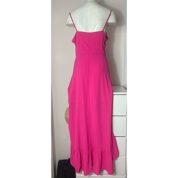 Do + Be Curve Hot Neon Pink High Low Ruffle Hem Faux Wrap Long Dress Size 1X - Picture 3 of 9